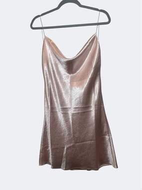 Double Zero Metallic Pink Cowl Neck Backless Mini Slip Dress